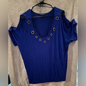 Cable & Gauge Women Royal Blue Cold Shoulder Blouse 2X